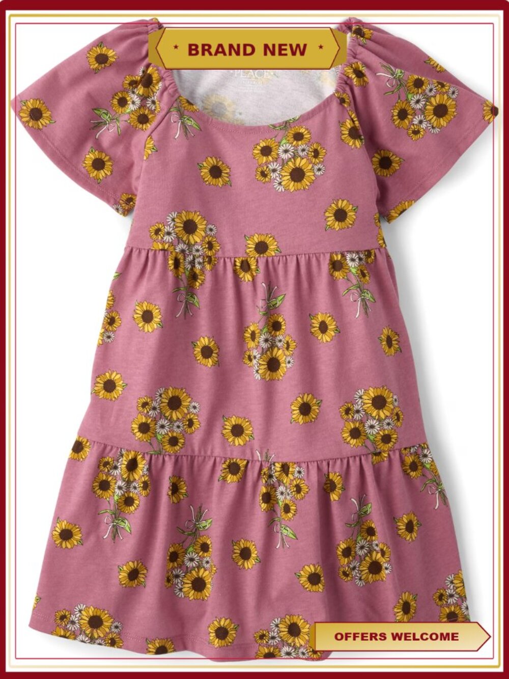 Girls Short Sleeve Print Tiered Flutter Dress Casual Summer